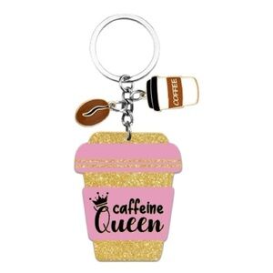 Pink and Gold Caffeine Queen Keychain